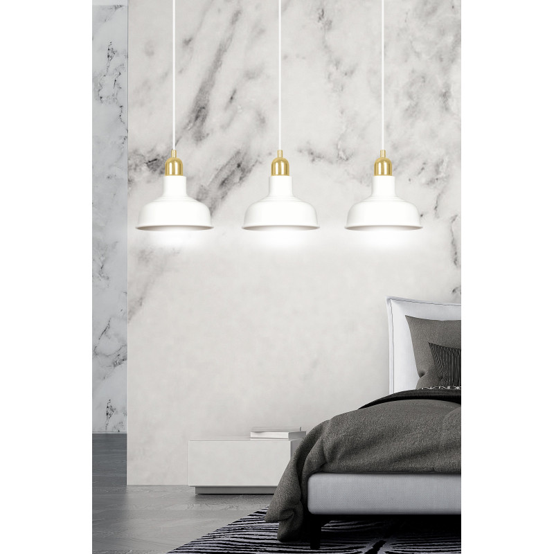 Suspension Design  Ibor Métal 3 lampes Coupoles Filiformes Blanches Style Moderne 