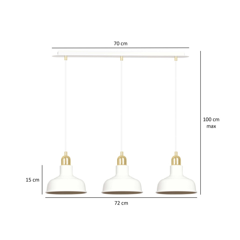 Suspension Design  Ibor Métal 3 lampes Coupoles Filiformes Blanches Style Moderne 