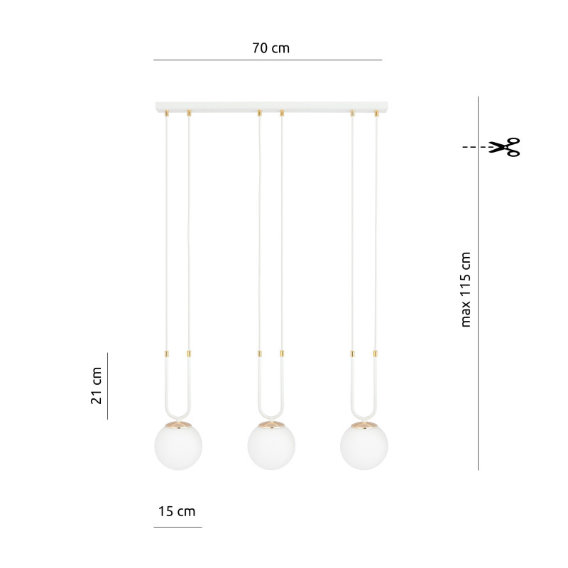 Suspension Design Glam Métal 3 lampes Boules Filiformes Blanches Style Chic 