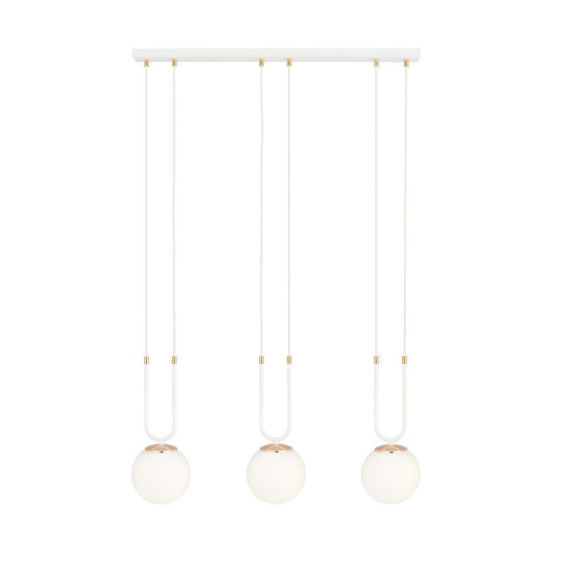 Suspension Design Glam Métal 3 lampes Boules Filiformes Blanches Style Chic 