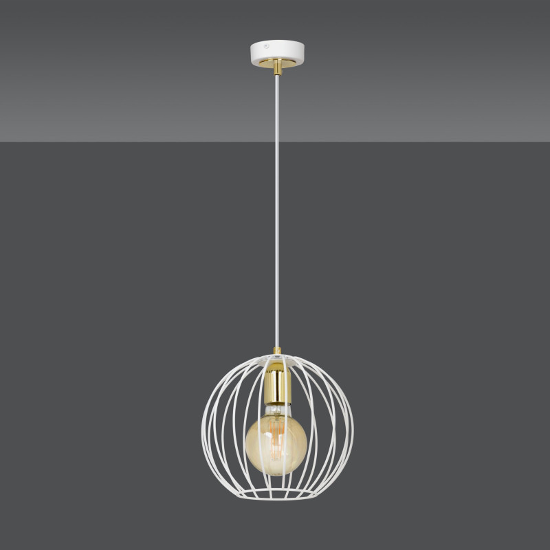 Suspension Design Albio Métal une Lampe Rond Cage Blanc Style Moderne 