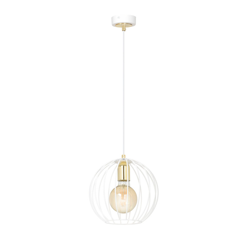 Suspension Design Albio Métal une Lampe Rond Cage Blanc Style Moderne 