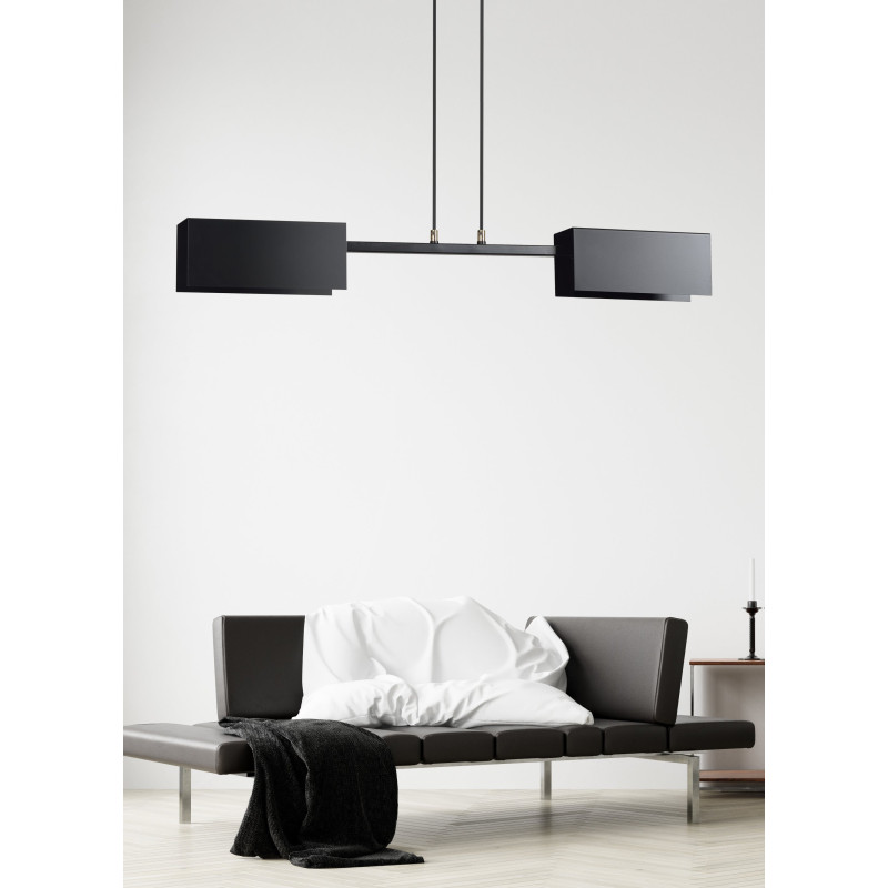 Suspension Design Tolos Métal 2 lampes Rectangles Déportées Noires Style Minimaliste 