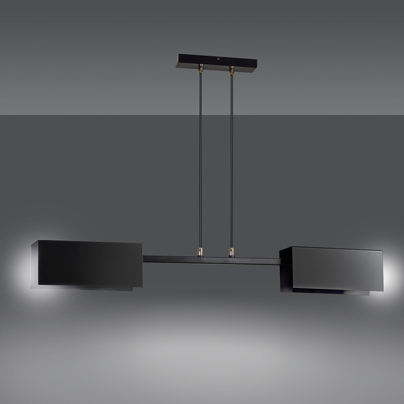 Suspension Design Tolos Métal 2 lampes Rectangles Déportées Noires Style Minimaliste 