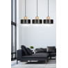 Suspension Design  Torin Métal et Bois 3 lampes Cylindres Noires Style Minimaliste 