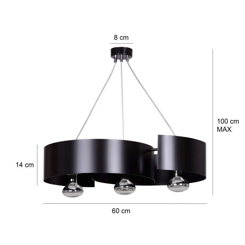 Suspension Design Vixon Métal 3 lampes Entrelacées Noires Style Moderne 