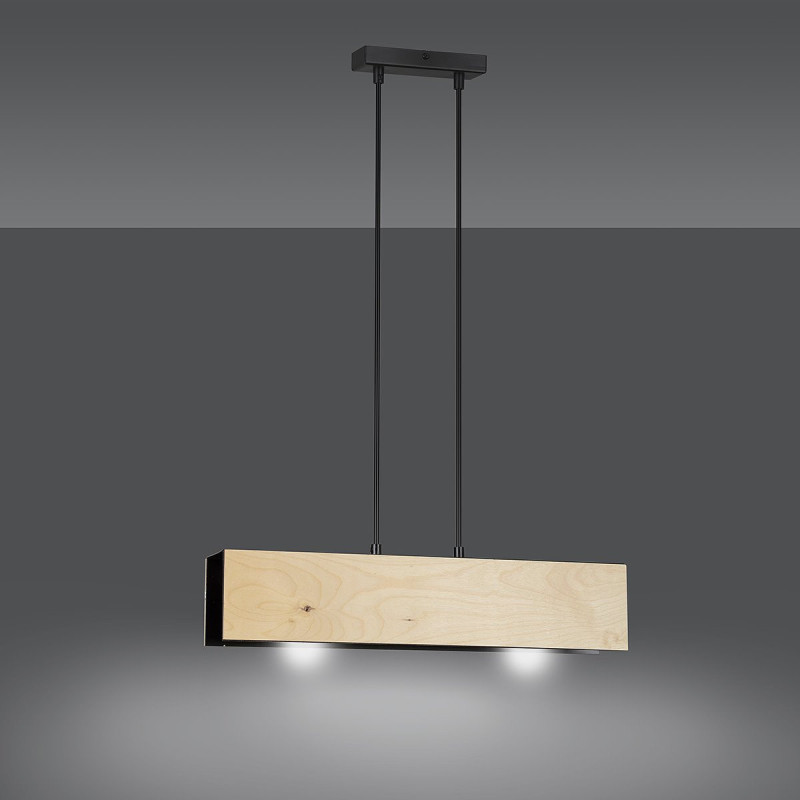 Suspension Design Carlo Métal et Contreplaqué 2 lampes Rectangles Noires Style Scandinave 