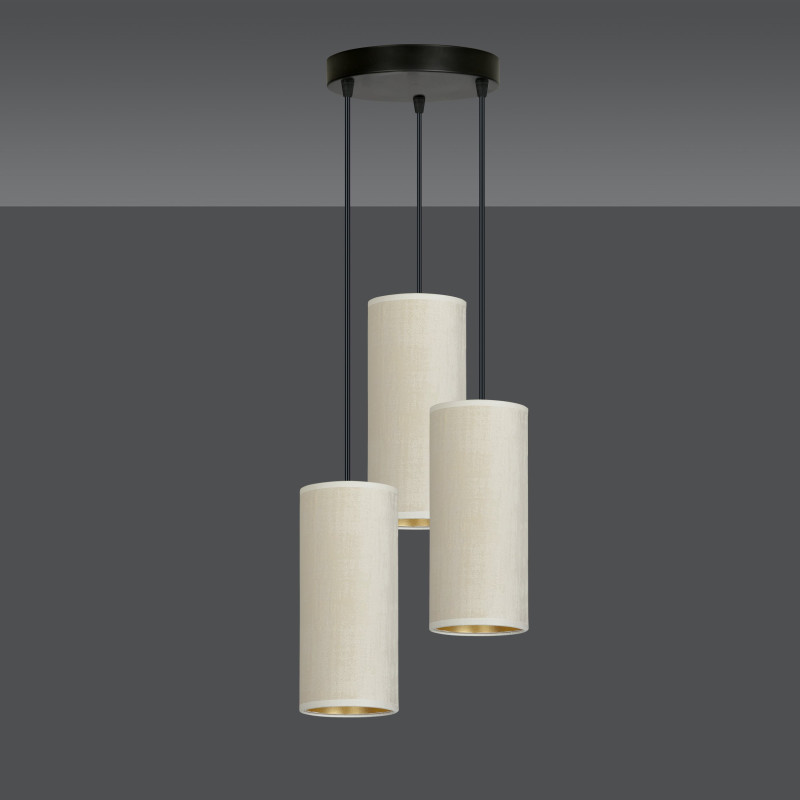 Suspension Design Bente Tissu 3 lampes Tubes Crémes Style Vintage 