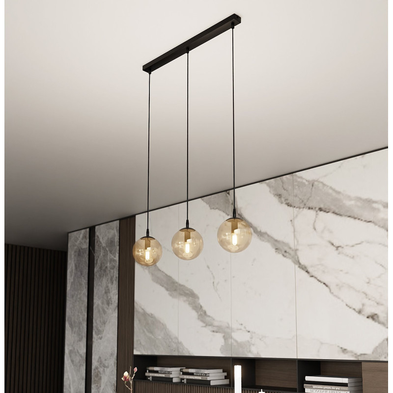 Suspension Design  Cosmo Métal 3 lampes Boules Ambrées Style Chic 