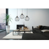 Suspension Design Barbade Métal et bois 3 lampes Rondes Cages Noires Style Moderne 