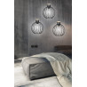 Suspension Design Barbade Métal et bois 3 lampes Rondes Cages Noires Style Moderne 