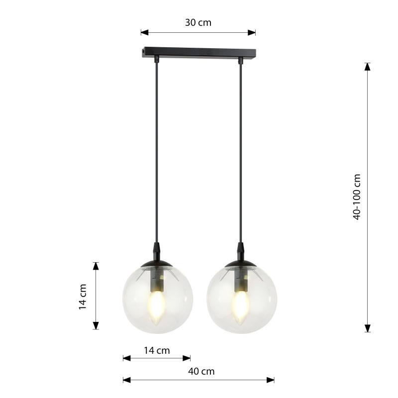 Suspension Design  Cosmo Métal 2 lampes Boules Transparentes Style Chic 