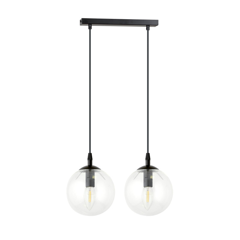 Suspension Design  Cosmo Métal 2 lampes Boules Transparentes Style Chic 