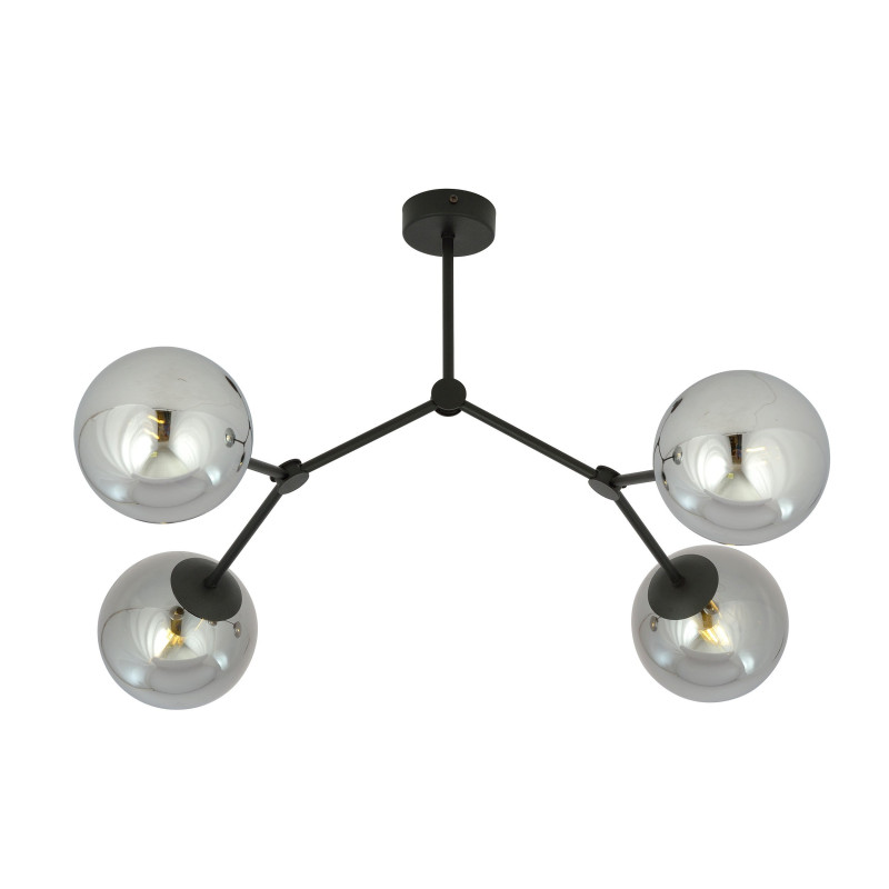 Plafonnier Design Space Métal 4 lampes Boules Destrucutré Argentées Style Chic 