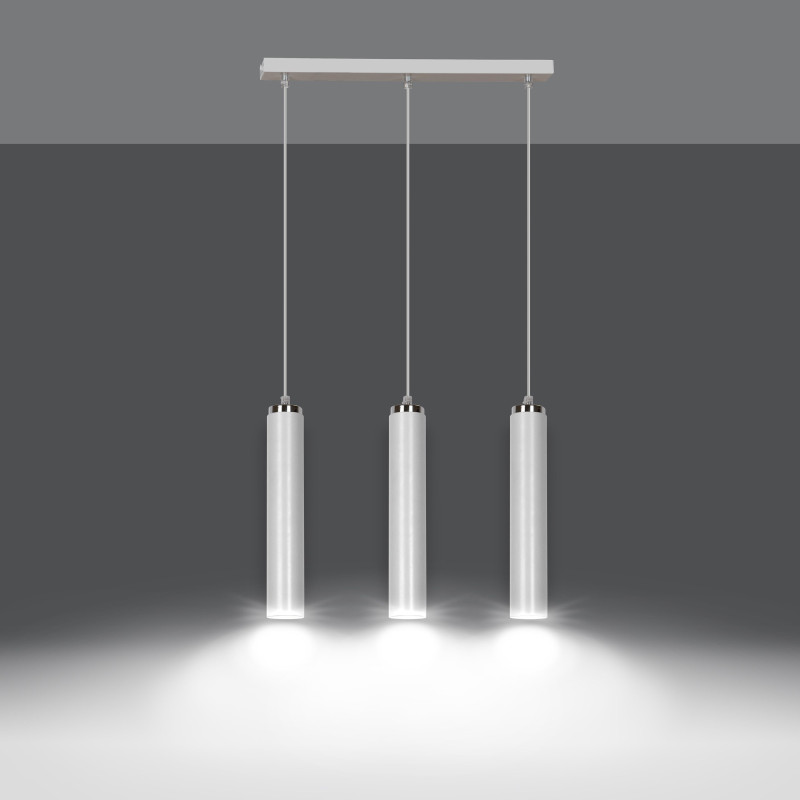 Suspension Design Luna Métal 3 lampes Tubes Blanches Style Industriel 