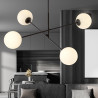 Suspension Design Linear Métal et Verre 4 lampes Boules Blanches Style Chic 