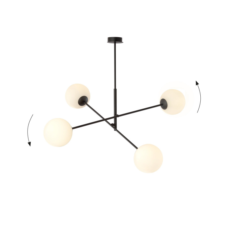 Suspension Design Linear Métal et Verre 4 lampes Boules Blanches Style Chic 