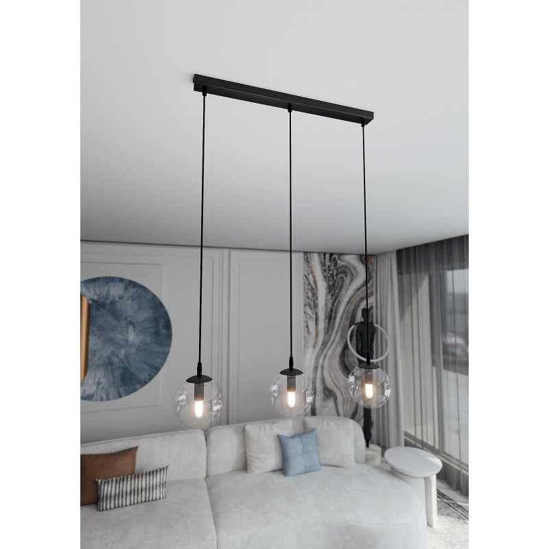 Suspension Design  Cosmo Métal 3 lampes Boules Transparentes Style Chic 