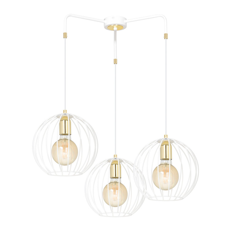 Suspension Design Albio Métal  3 lampes Rondes Cages Blanches Style Moderne 