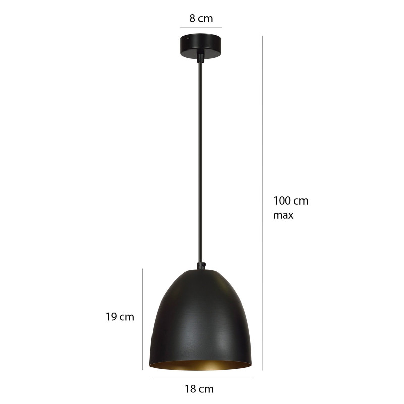 Suspension Design Ystad Métal une Lampe Cloche Noire / Dorée Style Moderne