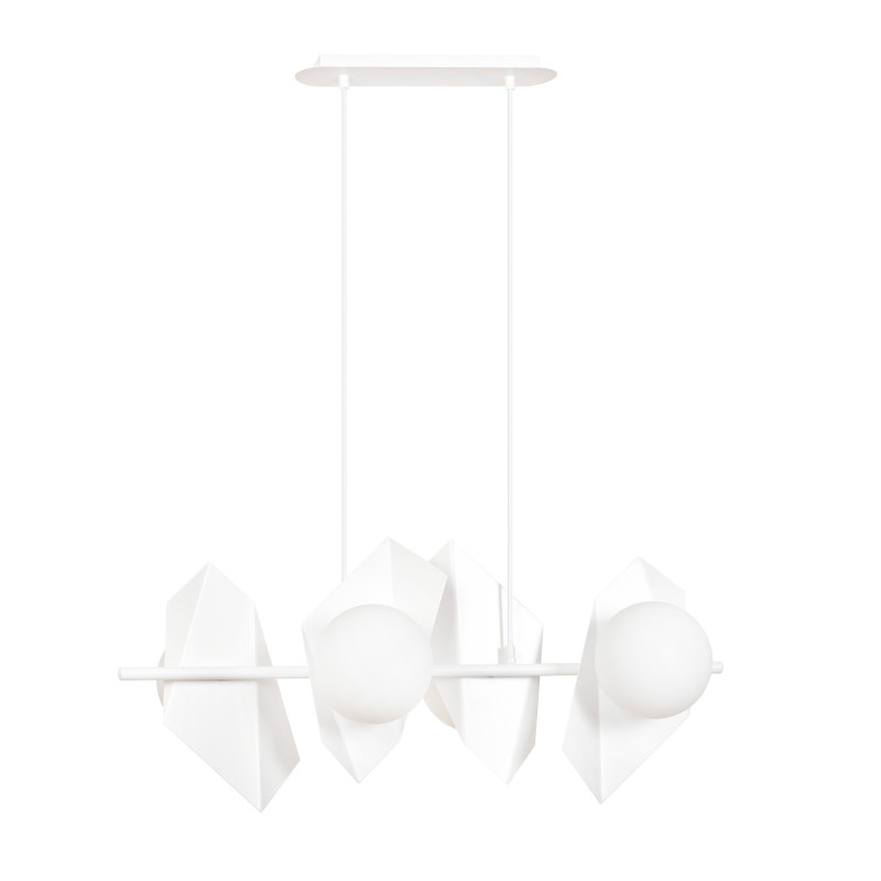 Suspension Design  Drifton Métal 4 lampes Boules Géométriques Blanches Style Moderne 