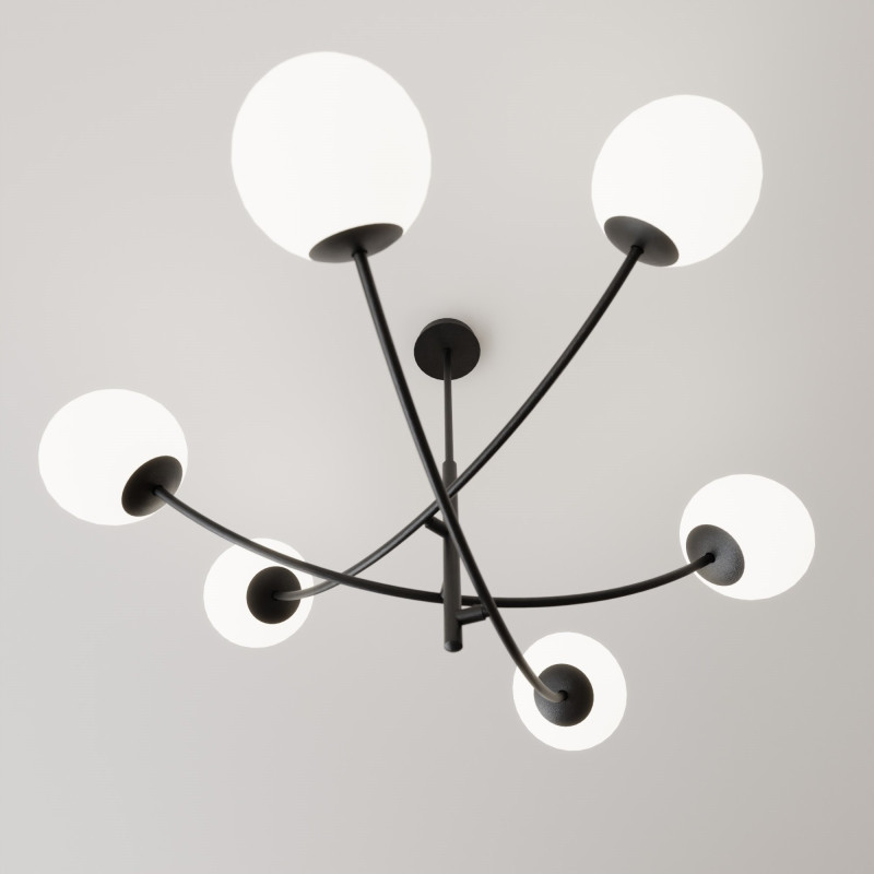 Plafonnier Design Hunter Métal 6 lampes Boules Blanches Style Chic 