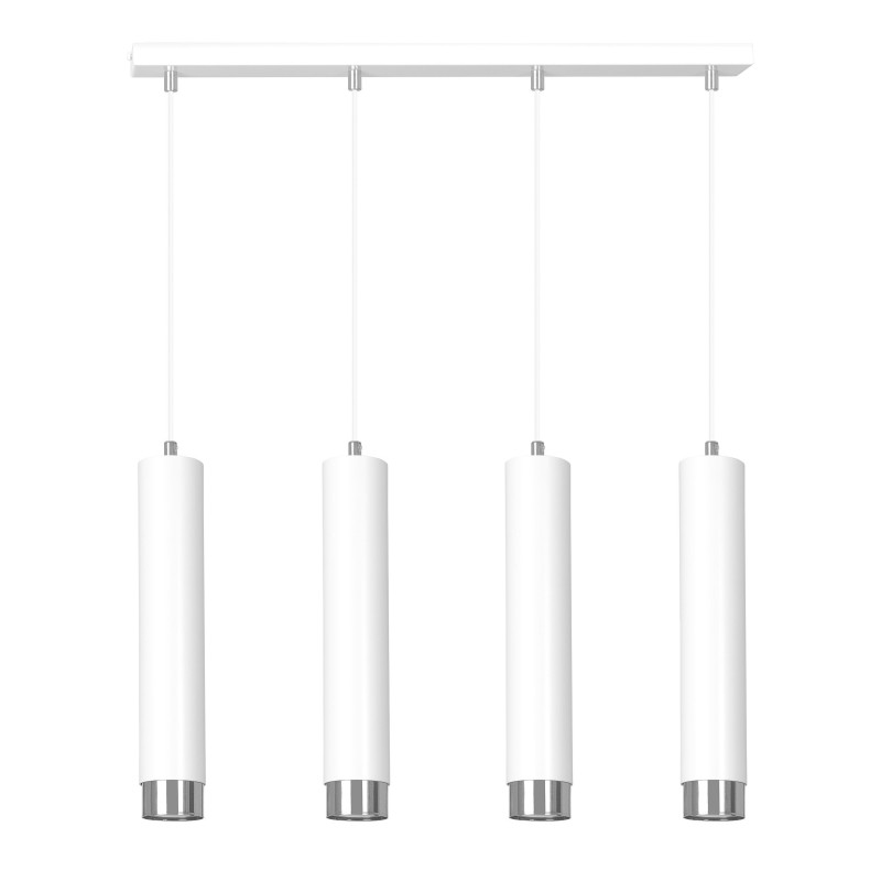 Suspension Design  Kibo Métal 4 lampes Tubes Blanches et CHROME Style Moderne 