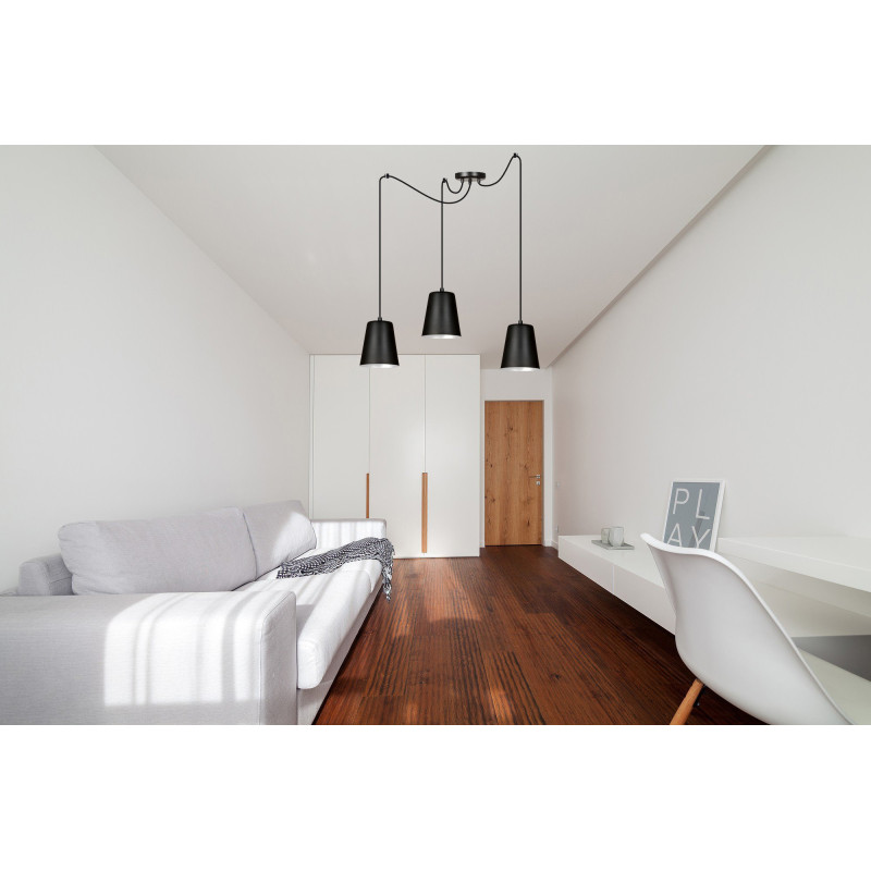 Suspension Design Link Métal  3 lampes Cloches Noires et Blanches Style Industriel 