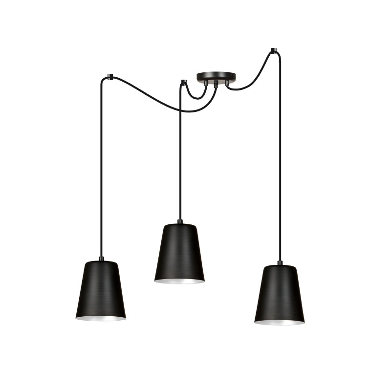 Suspension Design Link Métal  3 lampes Cloches Noires et Blanches Style Industriel 