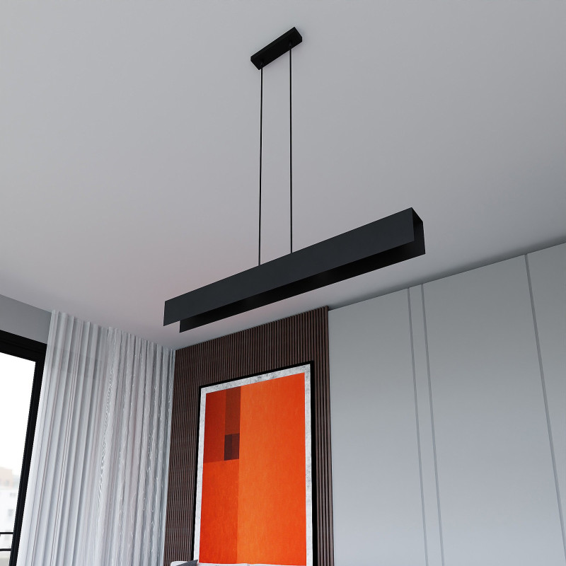 Suspension Design Gentor Métal 4 lampes Rectangles Noires Style Minimaliste 