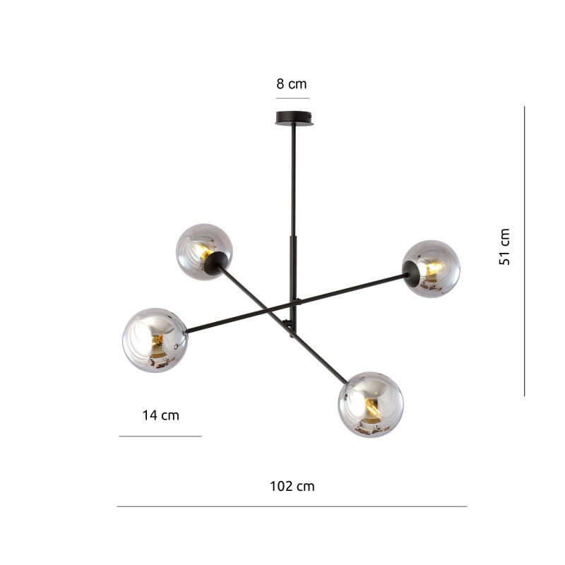 Suspension Design Linear Métal et Verre 4 lampes Boules Argentées Style Chic 