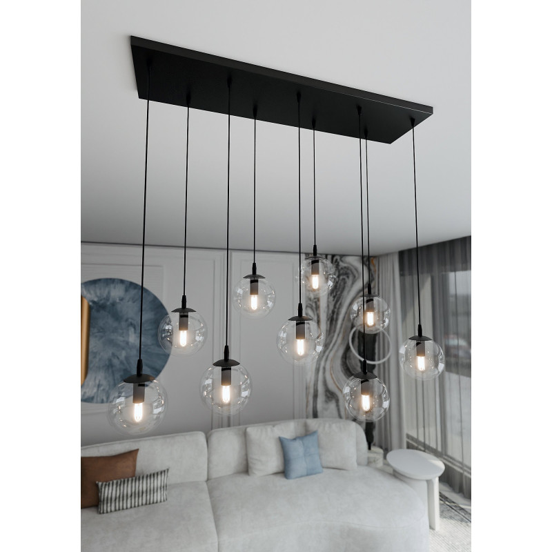 Suspension Design  Cosmo Métal 9 lampes Boules Transparentes Style Chic 