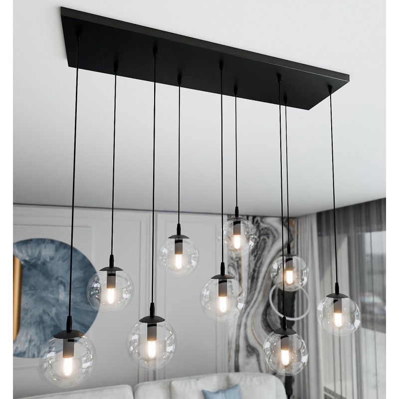 Suspension Design  Cosmo Métal 9 lampes Boules Transparentes Style Chic 