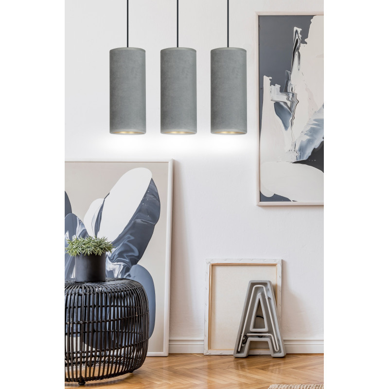 Suspension Design Bente Tissu 3 lampes Tubes Grises Style Vintage 