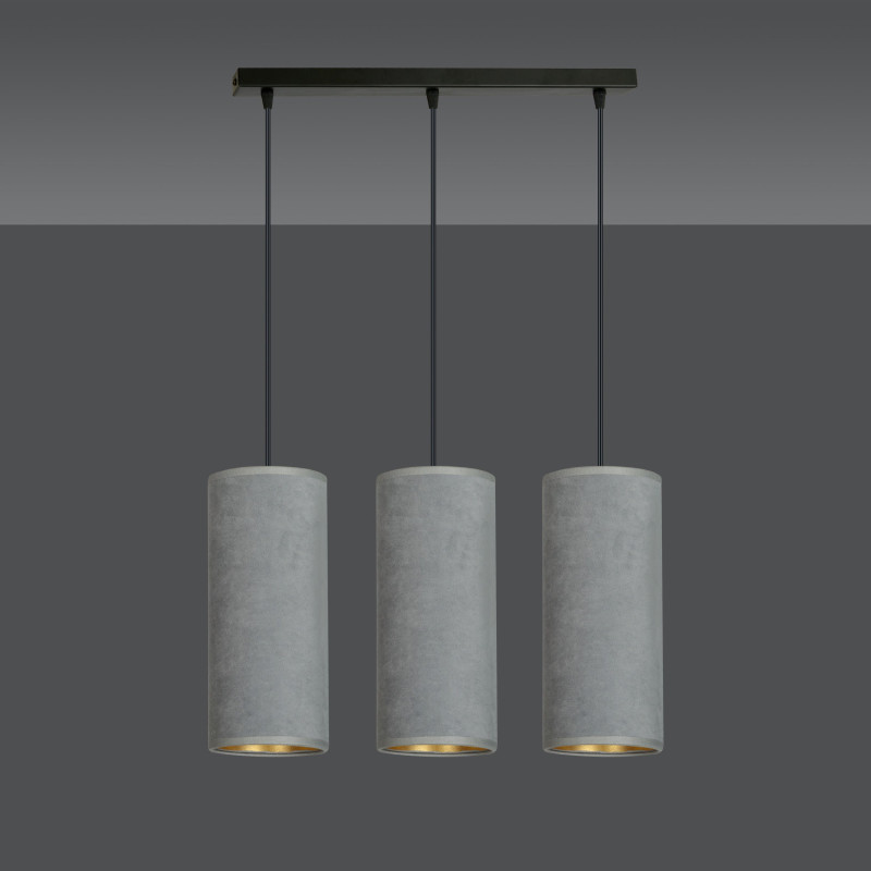 Suspension Design Bente Tissu 3 lampes Tubes Grises Style Vintage 