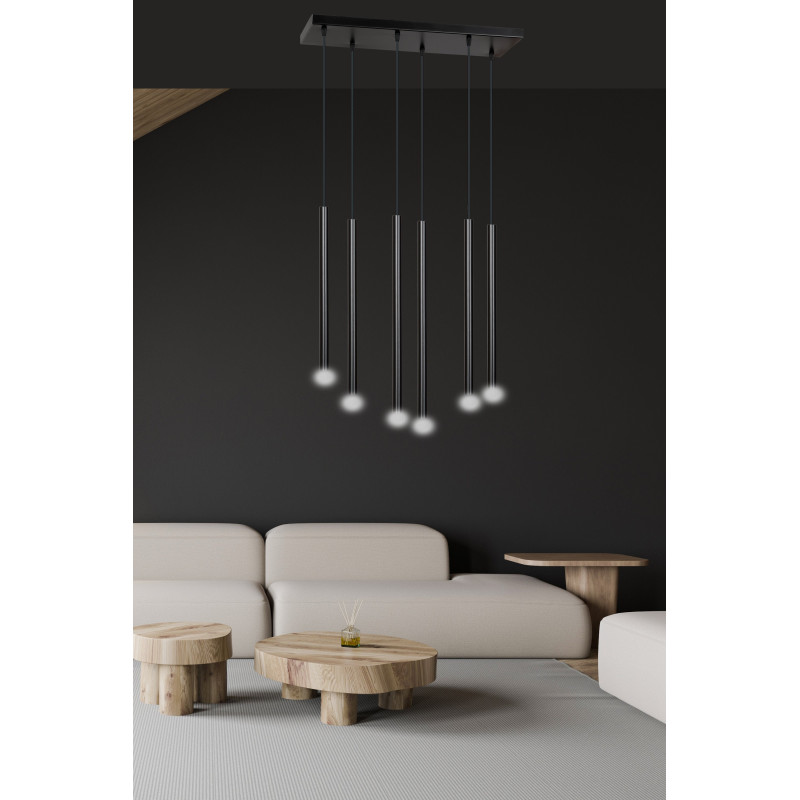 Plafonnier Design  Selter Métal 6 lampes Tubes Noires Style Minimaliste 