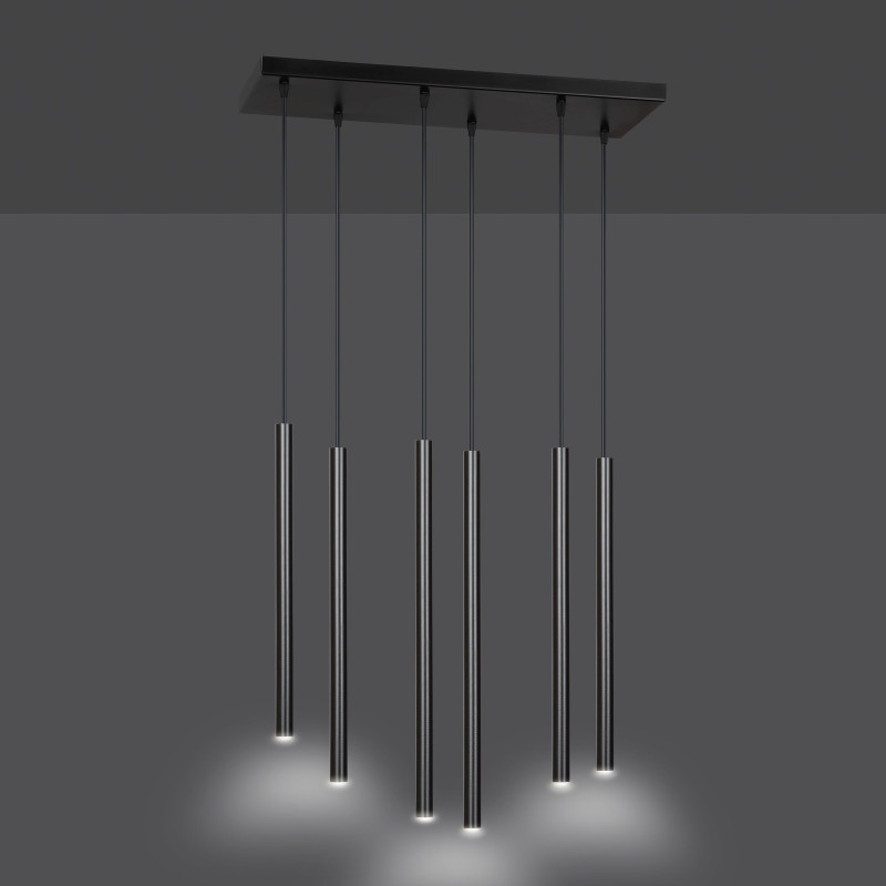 Plafonnier Design  Selter Métal 6 lampes Tubes Noires Style Minimaliste 