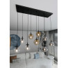 Suspension Design  Cosmo Métal 9 lampes Boules Transparentes et Argentées et Ambrées Style Chic 