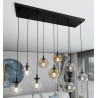 Suspension Design  Cosmo Métal 9 lampes Boules Transparentes et Argentées et Ambrées Style Chic 