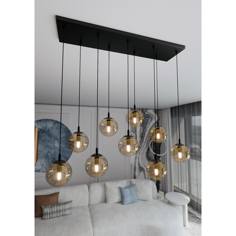 Suspension Design  Cosmo Métal 9 lampes Boules Ambrées Style Chic 