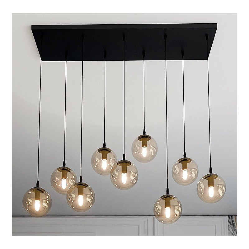 Suspension Design  Cosmo Métal 9 lampes Boules Ambrées Style Chic 