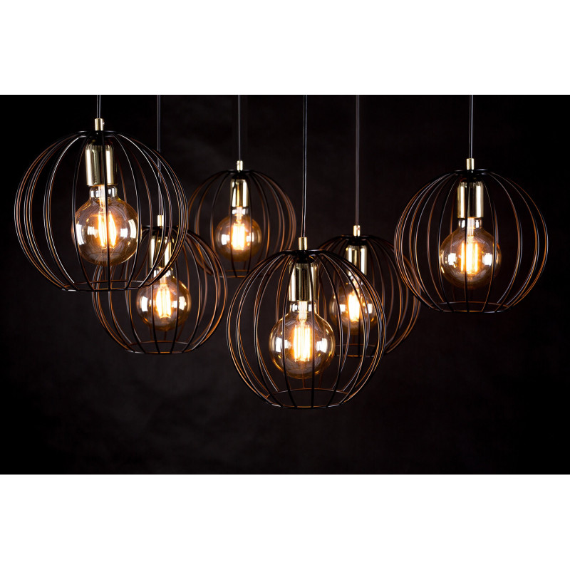 Suspension Design Albio Métal  3 lampes Rondes Cages Noires Style Moderne 