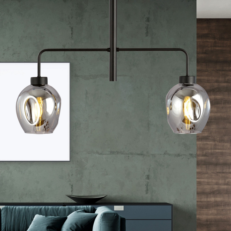 Suspension Design Lukka Métal 2 lampes Déportées Argentées Style Minimaliste 