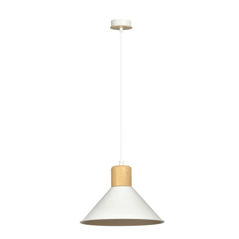 Suspension Design Rowen Métal / Bois une Lampe Evasé Blanc Style Scandinave 