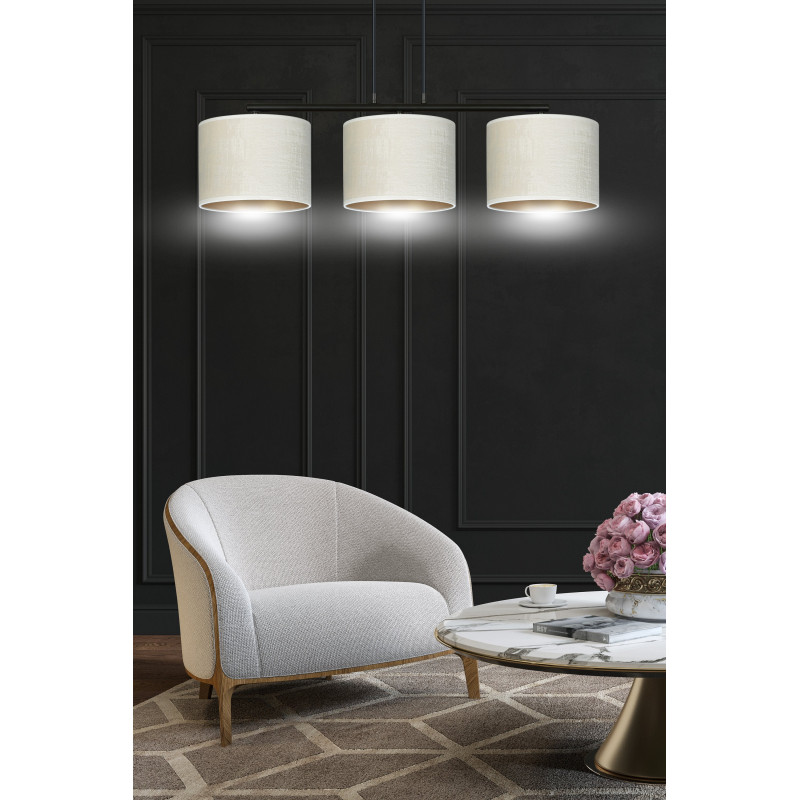 Suspension Design Hilde Métal 3 lampes Cylindres Blanches Style Moderne 