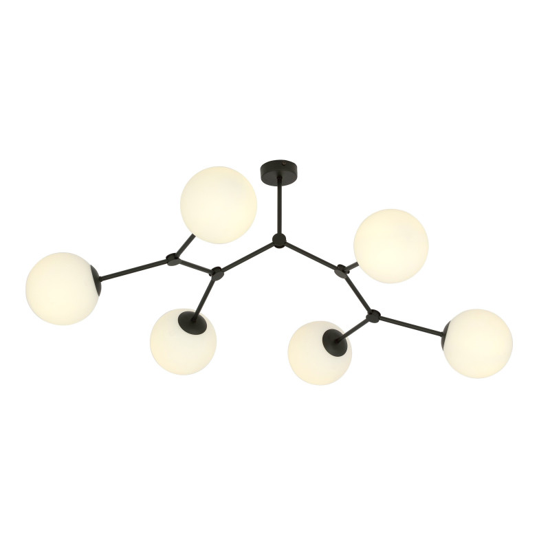 Plafonnier Design Space Métal 6 lampes Boules Destrucutré Blanches Style Chic 