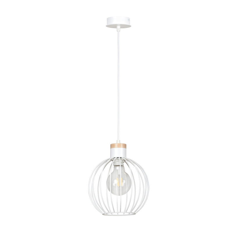 Suspension Design Barbade Métal et bois une Lampe Ronde Cage Blanche Style Moderne 