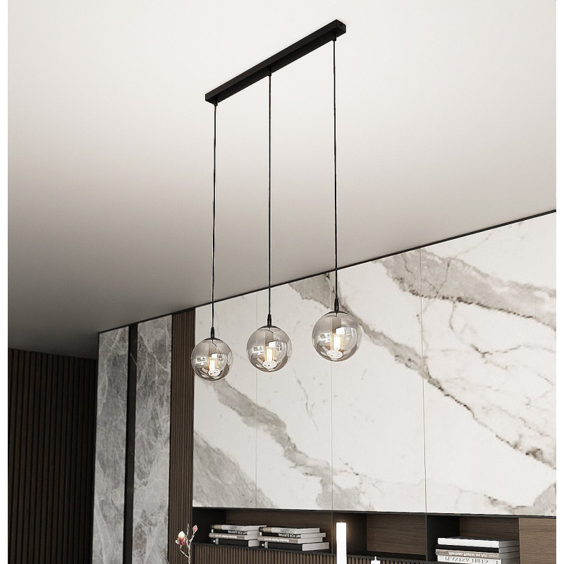 Suspension Design  Cosmo Métal 3 lampes Boules Argentées Style Chic 