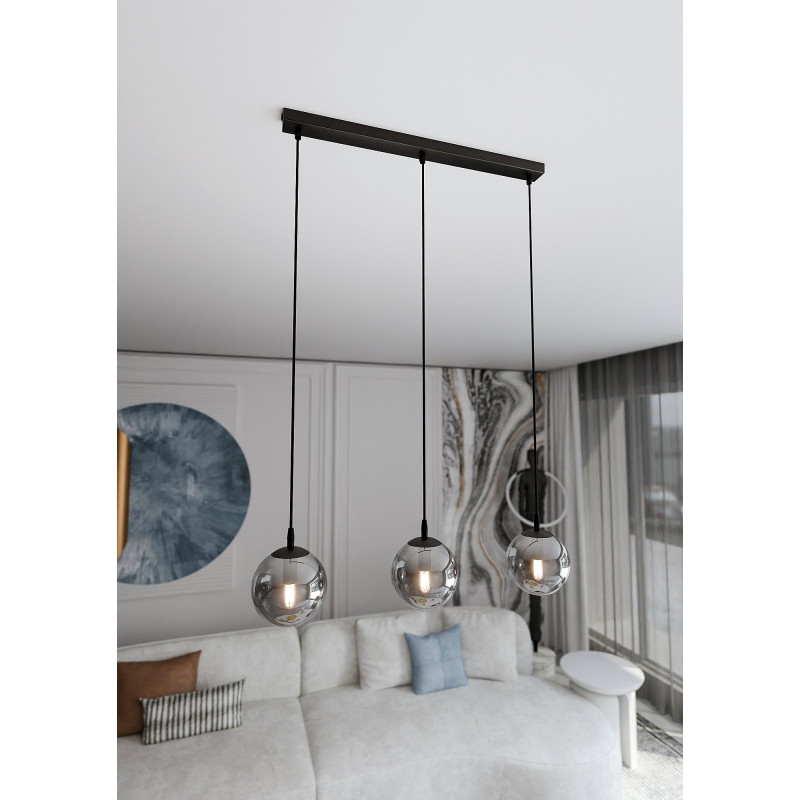 Suspension Design  Cosmo Métal 3 lampes Boules Argentées Style Chic 