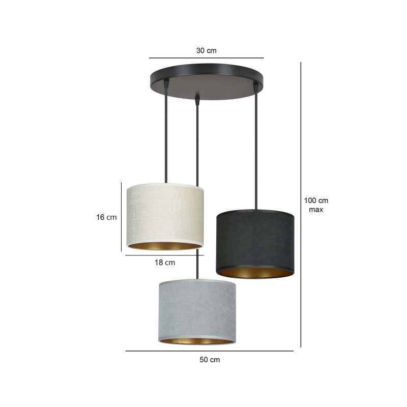 Suspension Design Hilde Métal 3 lampes Cylindres Noires, Grises et Blanches Style Moderne 